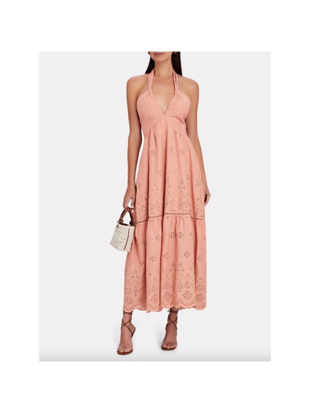 Kivari Cassidy Halter Neck Maxi Dress Eyelet Italian Clay 6